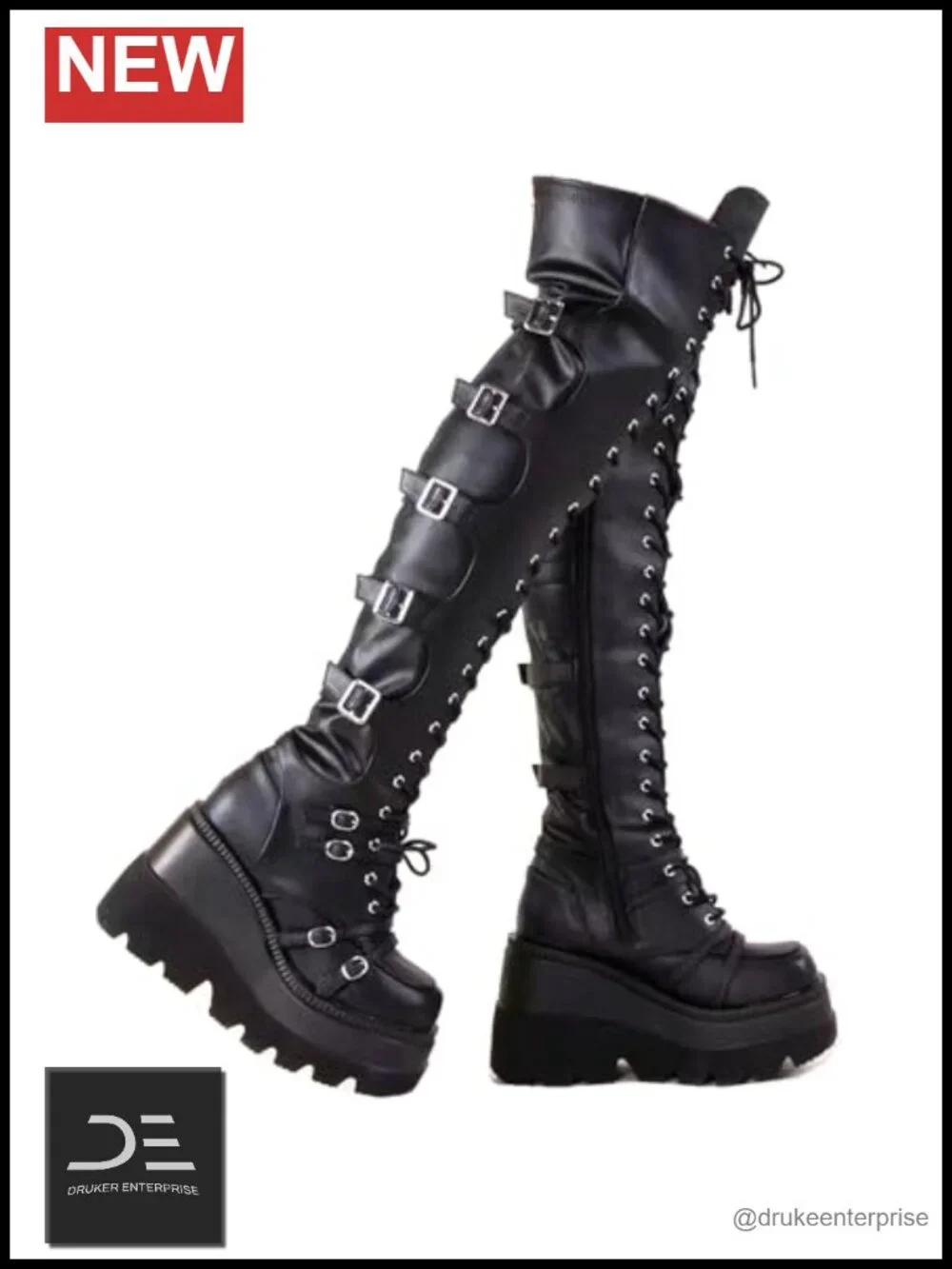 Over Knee Thigh High Platform Boots Goth Chunky Heel Faux Leather Motorcycle
